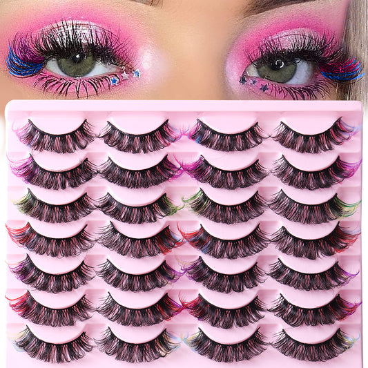 3D Faux Mink False Eyelashes 14 Pairs Pack Durable Curled Fluffy Colorful Eye Lash Cosmetic Makeup Tools