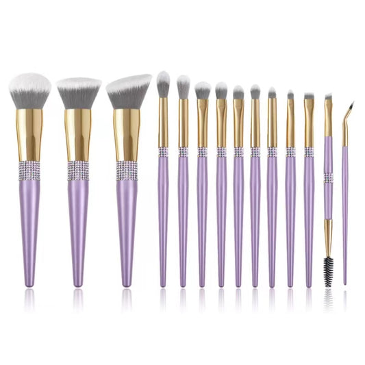 Makeup Brushes Set 14pcs Fashion Crystal Glitter Holder Soft Nylon Fiber Cosmetic Brushes Foundation Powder Concealers Eye Shadows Brush