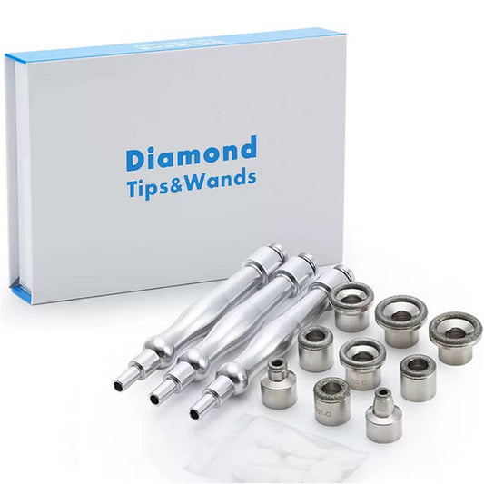 Hydra Diamond Dermabrasion Treatment Handle 12 Pcs Metal Tips High Speed Skin Peeling Heads