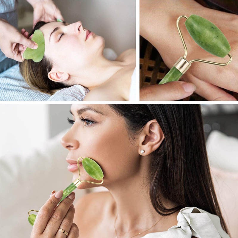Natural Jade Massage Stones Face and Body Relax Massager Rollers Guasha Scrapping Plate Rocks