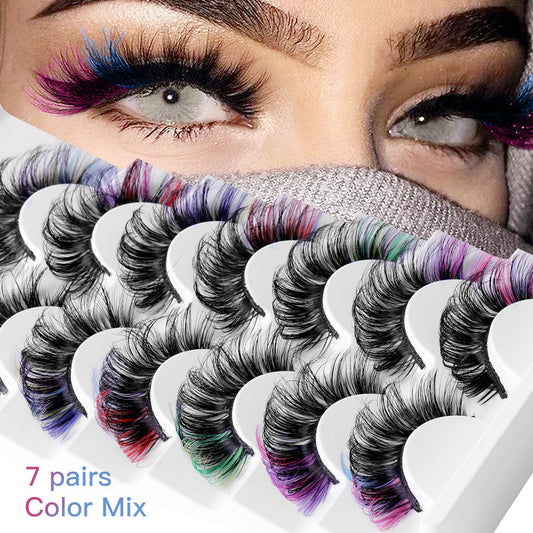 European USA Fashion Faux Mink False Eyelashes 14pcs 8D Dense LD Curl Natural Exaggeration Eyelashes 7 Mix Color